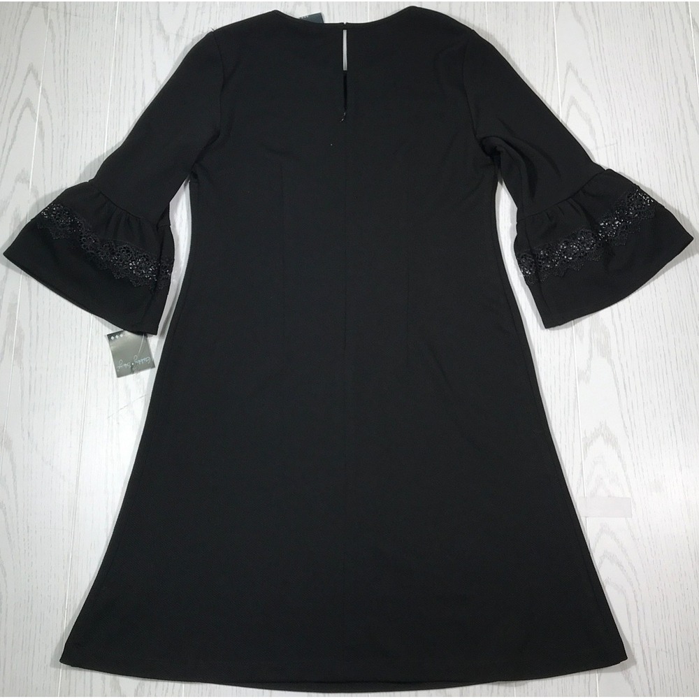 New Gabby Skye Dress Women 10 Black Ruffle Flare Sleeve Crochet Trim Cocktail